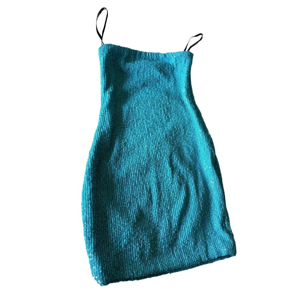 Katie J NYC Turquoise / Aqua Sequin Strapless Dress (Size Medium)
